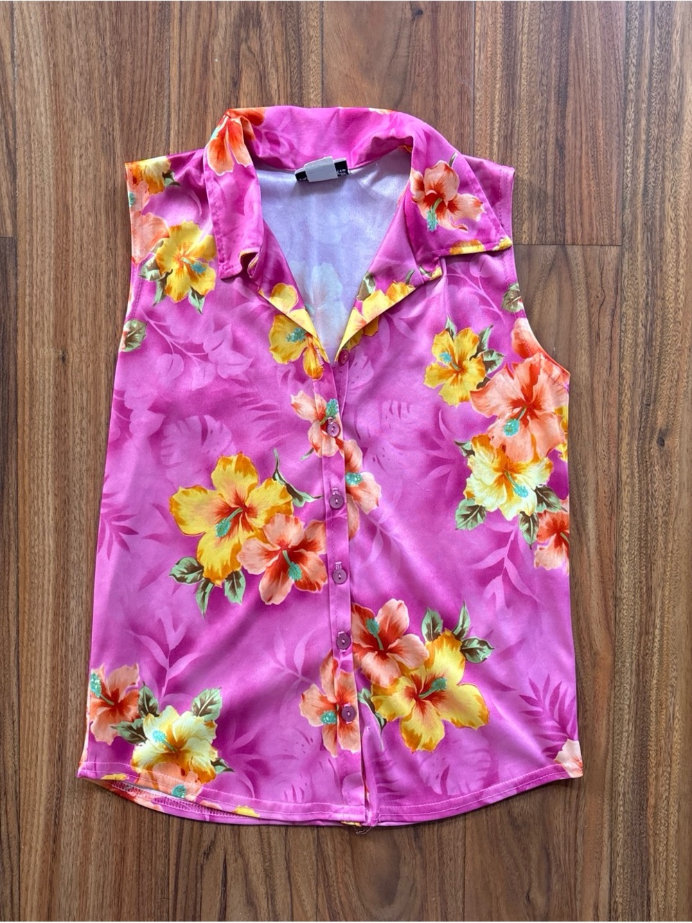 VTG 1997 Fashion Bug Pink Floral Sleeveless Button-Down Top